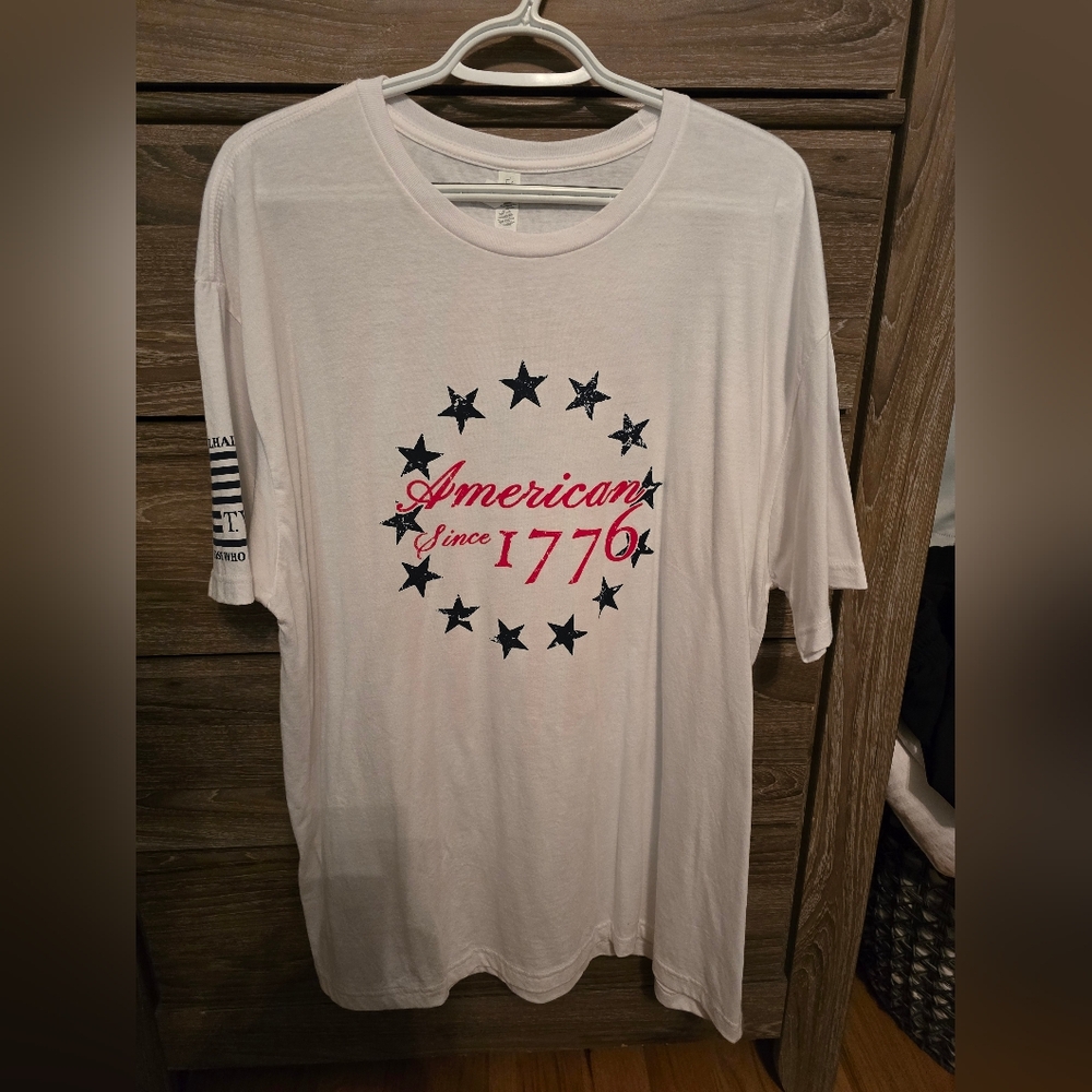 Next Level Apparel White Graphic Tee with Red and Black Accents